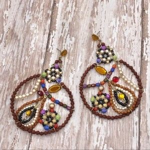 🌼 Large Statement Brown Beaded Statement Paisley Drop Earrings
